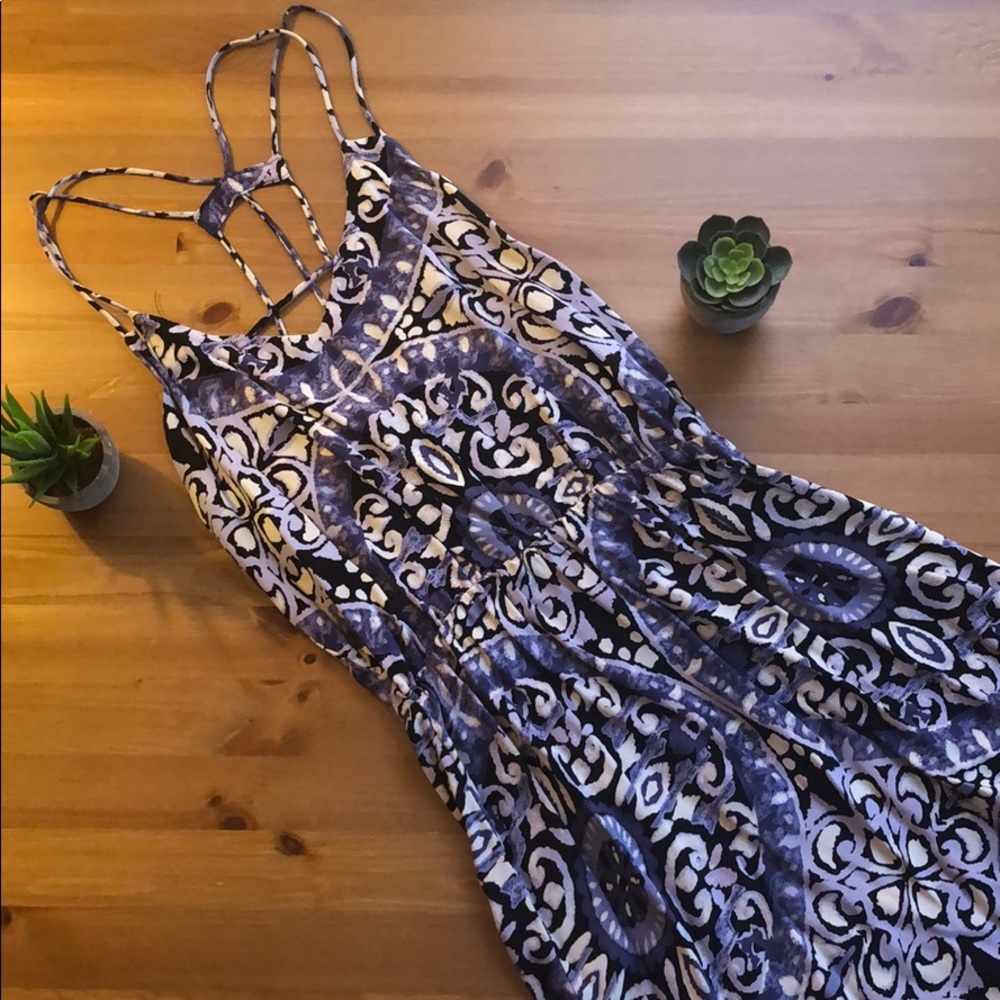 Love Lucy Love • purple, black and cream sexy back v-neck dress